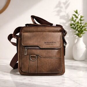 Weixier Brown Synthetic Leather Messenger Bag Crossbody Mens Travel Shoulder Bag